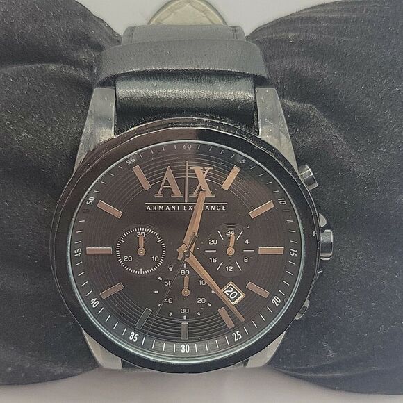 Armani Exchange AX2098 Men's Black Leather Analog Dial Quartz Wrist Watch BC504